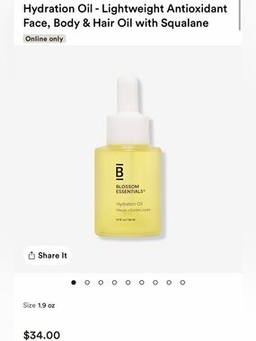 New in Box, Blossom Essentials Hydration Face Body Hair Oil Squalane Unisex 1.9